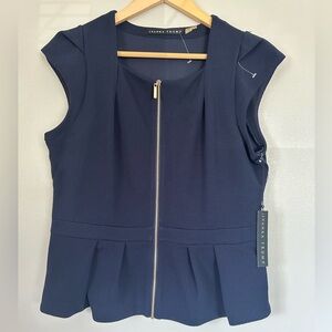 Ivanka Trump Dark Blue Zip-Front Blouse